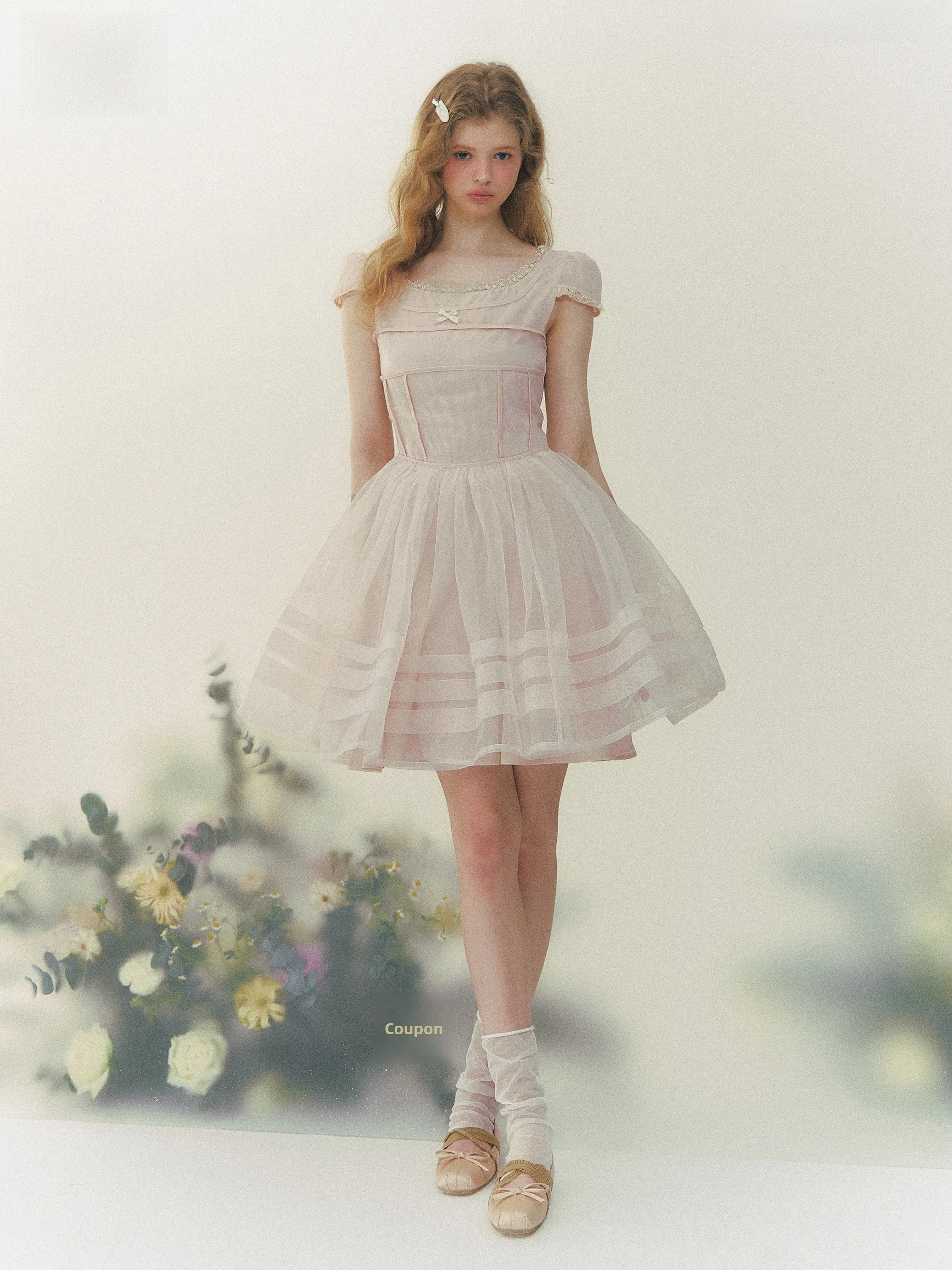 SunsetPark Ballet Dream Acetate Lenzing Square Collar Bubble Sleeve Princess Skirt Style Gown Soft Medium Fabric European Gown