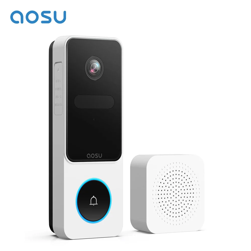 AOSU 3MP Campanello Senza Fili Videocitofono Esterno 2.4G Wi-Fi Campanello Intelligente con Carillon Rilevamento Umano Supporto Alexa Campanello per Porte