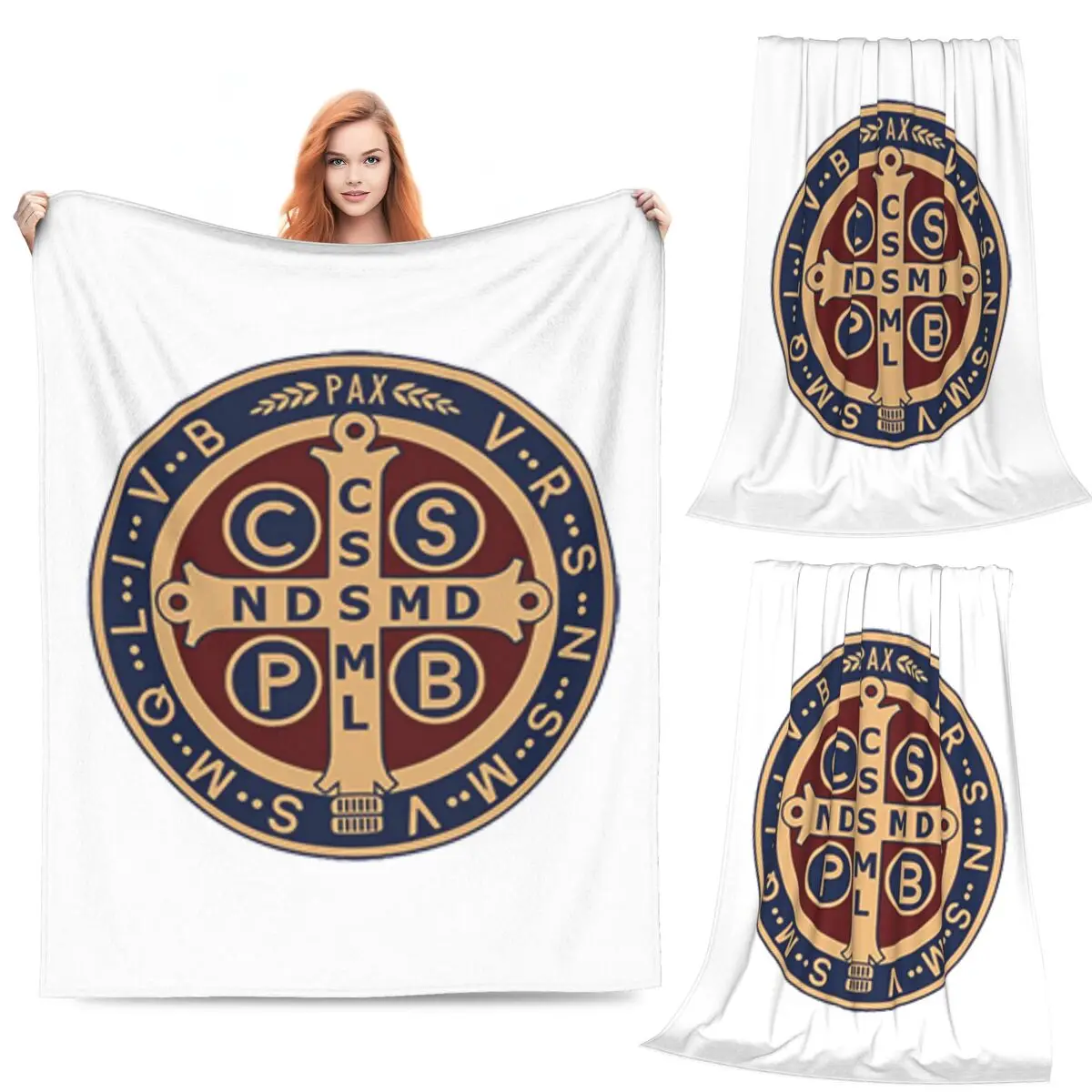 Saint Benedict Medal Blanket Flannel Sofa Throw Blanket Warm Throw Blankets for Home Bedroom Travel Throws Bedspread Quilt