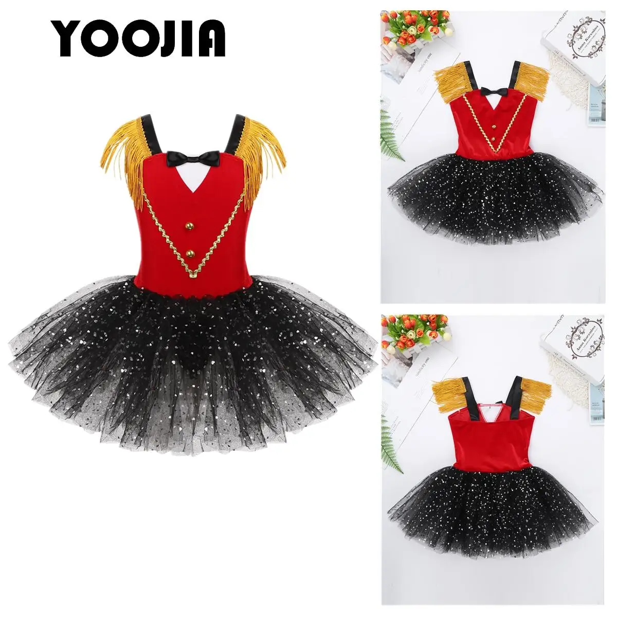 

Cute Girls Circus Ringmaster Costume Sparkly Sequin Tassel Epaulet Leotard Tutu Dress Halloween Carnival Fancy Dress Up Outfit