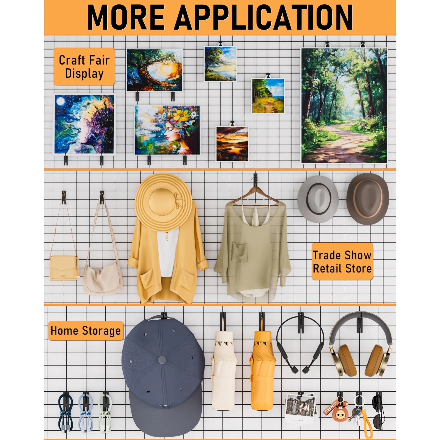 2/4/6 Inch Mesh Panel Black Minimalistic Display Hook Organizer Hanger