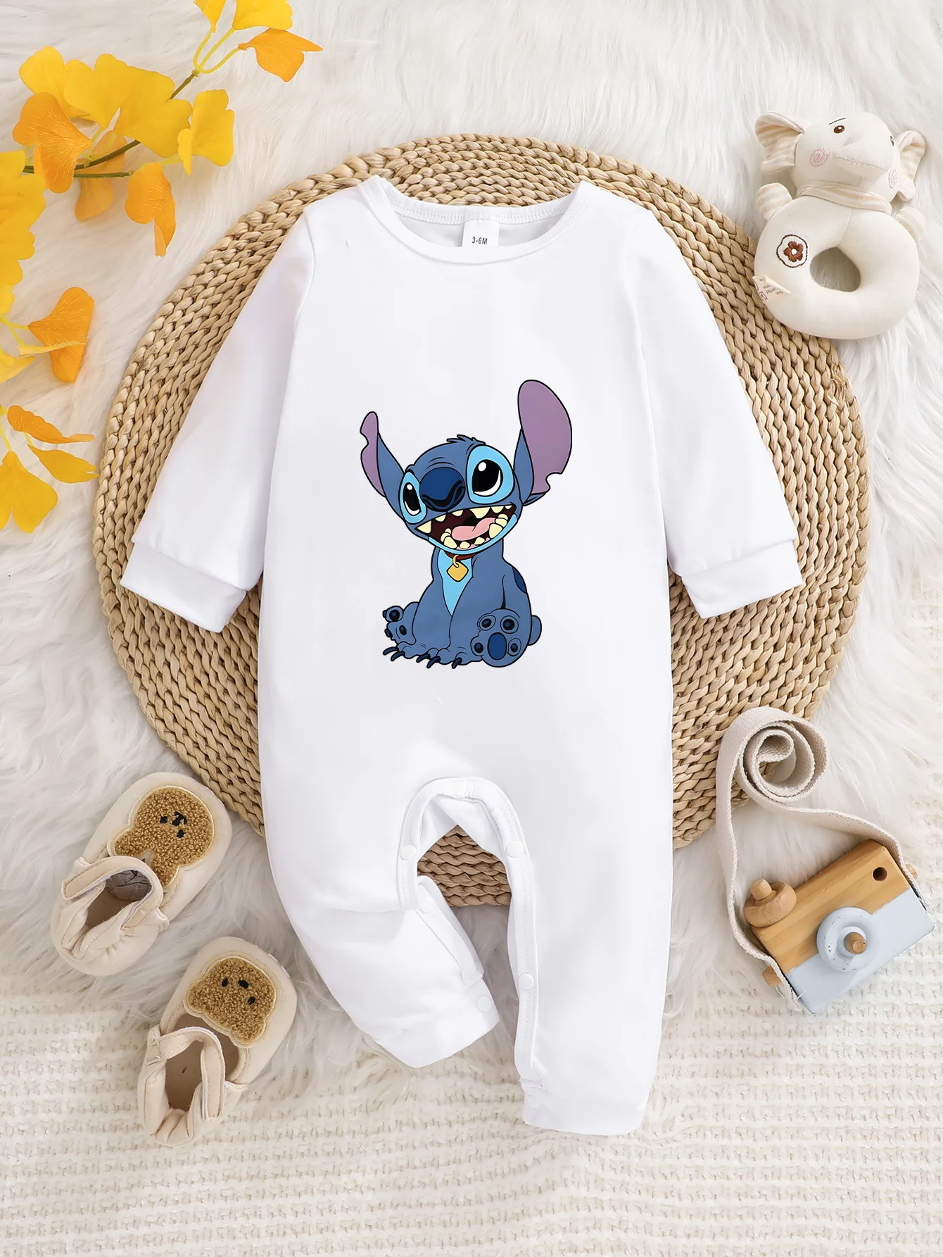 

【Официально лицензированный】 Детский комбинезон с длинными рукавами Disney Stitch | Мягкая, приятная для кожи ткань с милым принтом сидячей строчки