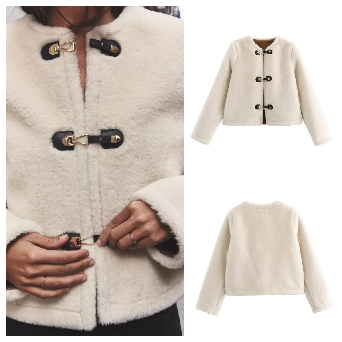 European and American style one-to-one autumn and winter new round neck double-sided knot niche design fur coat