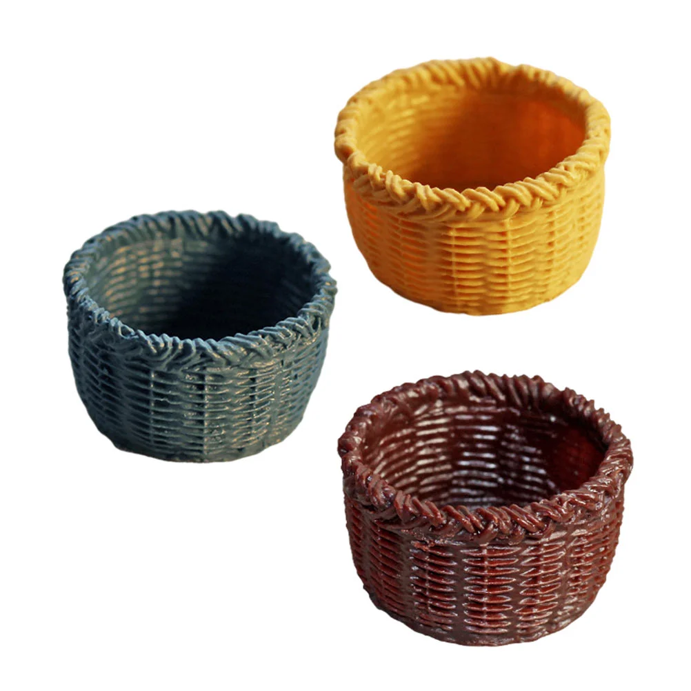 3 Pcs Mini Basket Model House Accessories for Home Crafts Decor Resin Micro Scene Small Toy