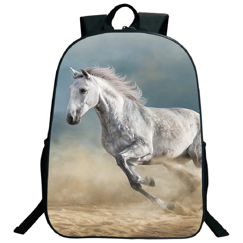 Mochila de gran capacidad con estampado 3D de caballos de correr para niños, bolsa para computadora portátil, mochila escolar de escuela primaria, bolsa de libros impermeable para niños