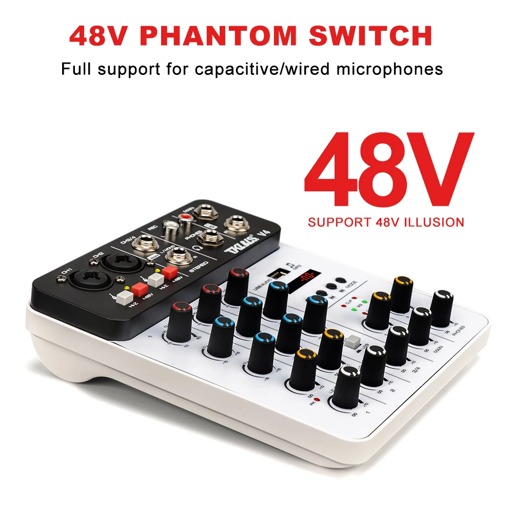 TKL 4 Channels Audio Mixer Bluetooth USB Record Computer 48V Phantom Power Delay Repaeat Effect Sound Mixing Console