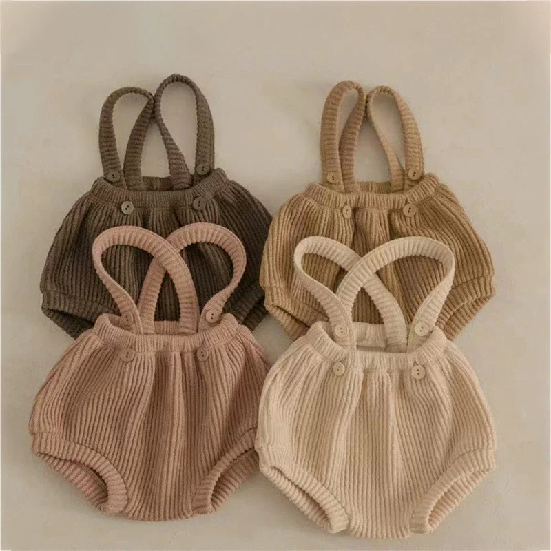 Baby Knitted Overalls 2024 Spring Autumn Infant Strap Shorts Newborn Sleeveless Bodysuit Toddler Boys Girls Solid Shorts Rompers