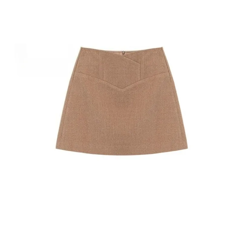 تنورة أنيقة على شكل حرف a تشبه الصوف للسيدات تنورة قصيرة عالية الخصر للسيدات قيعان تويد شتوية حلوة عتيقة لملابس الموضة اليومية #6