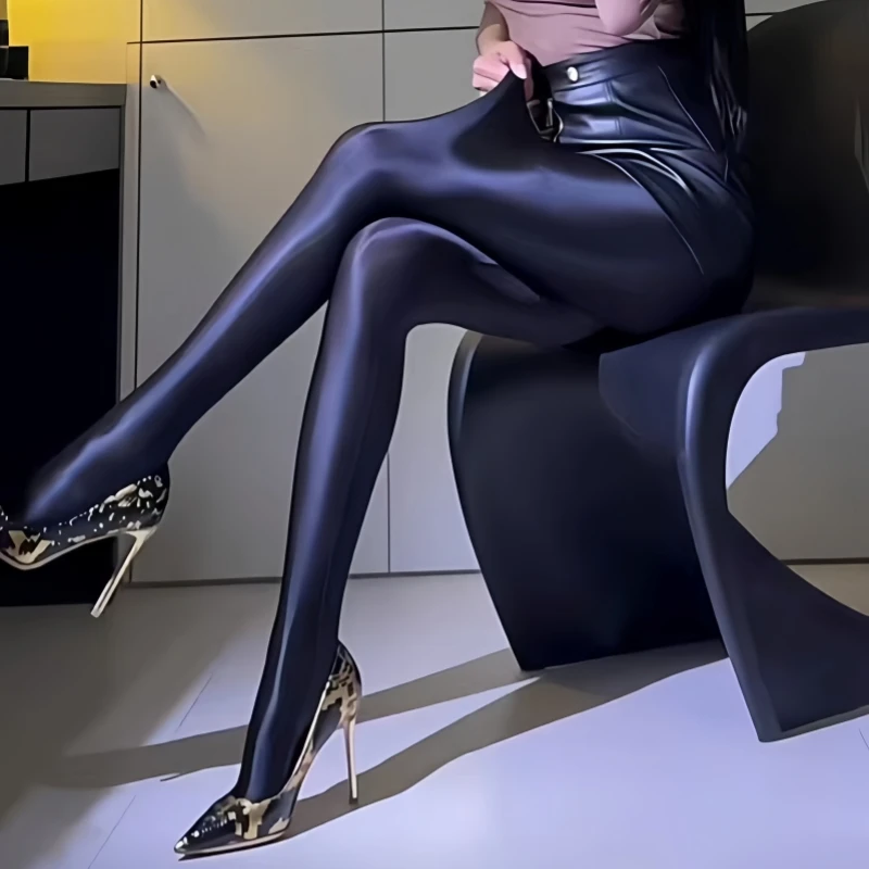 النساء النفط لامعة اللياقة البدنية اليوغا طماق 80D لينة الساتان عالية الخصر تشكيل جوارب طويلة ربيع الخريف الجوارب القطب الرقص كلوبوير