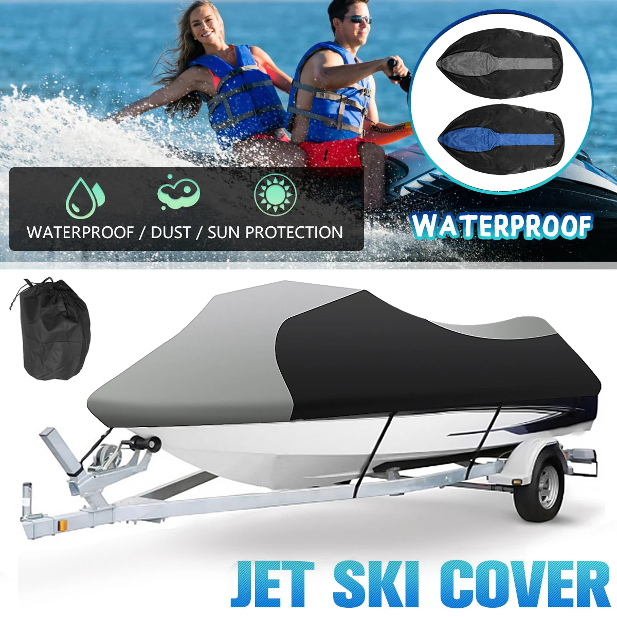 

600D Jet Ski Motorboat Trailerable Cover Waterproof Motor Boat Cover For Yamaha WaveRunner EXR VX Cruiser For Sea Doo GTI