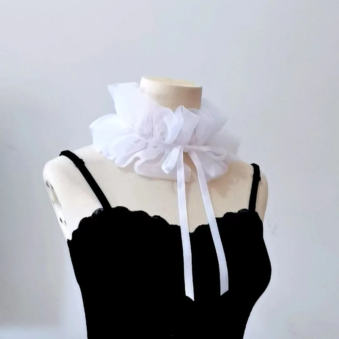 Women's Retro-style Collar Decoration Neck Ruff Tulle Scarf Fancy Dress Layered Black White Floral Lace Detachable Fake Collar