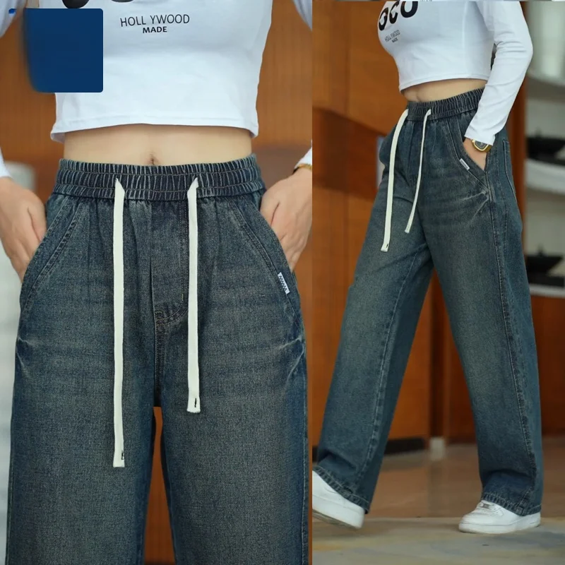 

Мужские джинсы в американском стиле, свободные прямые брюки из денима, повседневные, с эффектом потертости, осенне-зимние, модные, городские, свободного кроя, длинные брюки