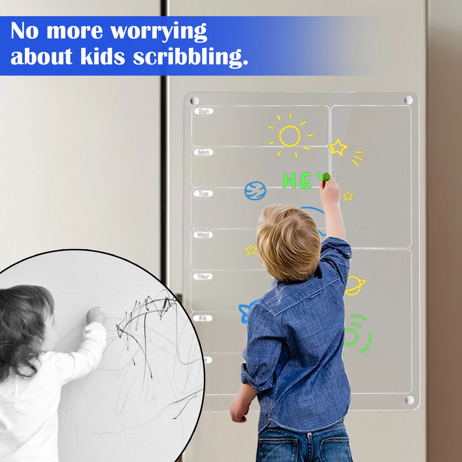 Reusable Fridge Magnetic Calendar Clear Acrylic Message Board Fridge Magnet Stickers Board with 6 Pens Weekly Planner Note Board