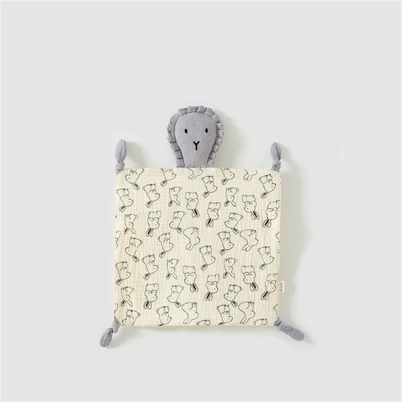 

J15U Baby Teething Towel Comforter Blanket Lion Security Blanket Burp Cloths Muslin-Towel Soothing Bib Infant Shower Gift