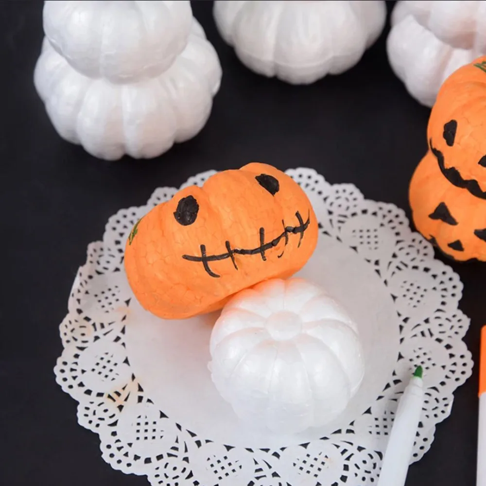 10x Halloween Artificial Pumpkins Dyeing Home Decoration White Foam Pumpkin Models DIY Handmade Craft Drawing for Kids Children