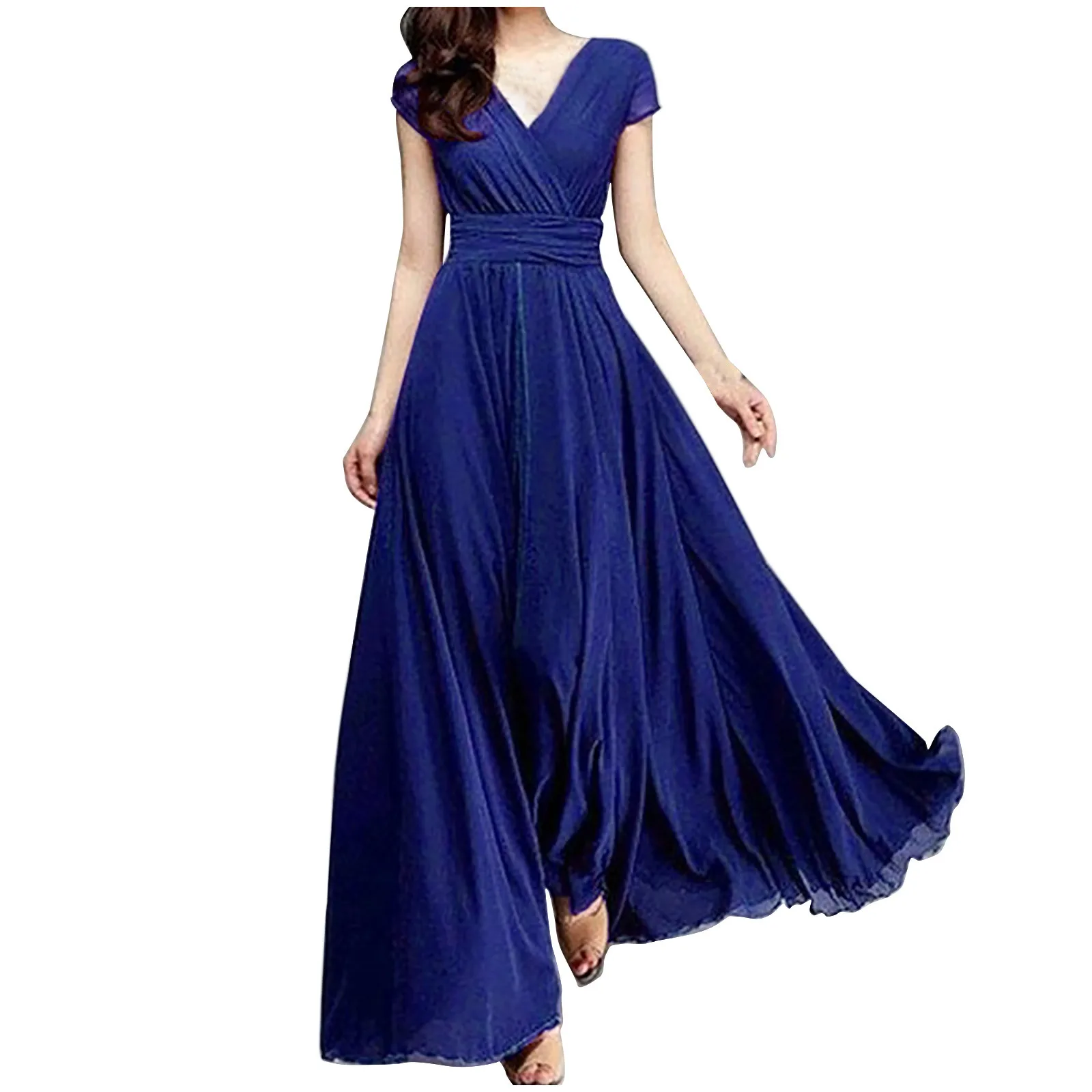 Vestidos largos elegantes de gasa para mujer, vestidos de fiesta de cintura alta con cuello en V, vestido Formal Sexy con volantes, vestidos de fiesta de línea A, bata para mujer