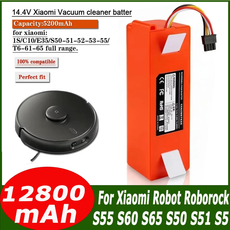 

14.4V 12800mAh Robotic Vacuum Cleaner Replacement Battery for Xiaomi Roborock S55/S60/S65/S50/S51/S5 MAX/S6 Parts BRR-2P4S-5200S