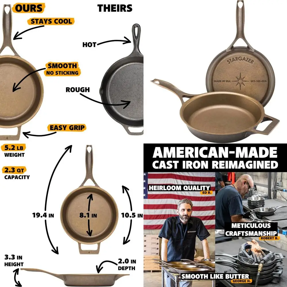 

Stargazer 10.5-Inch Cast Iron Skillet | Made in USA, Seasoned, Premium rying Pan or Grilling, Searing, Bg & More – Durable Cast
