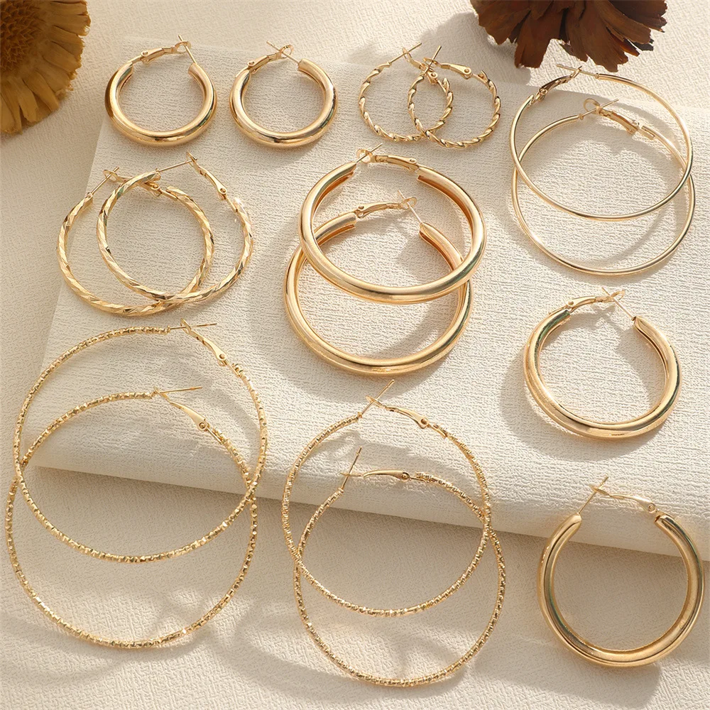 8Pairs Simple Punk Hoop Earrings Set Big Circle Earrings Jewelry for Women Girls Ear Hoops Earring Round Oversized