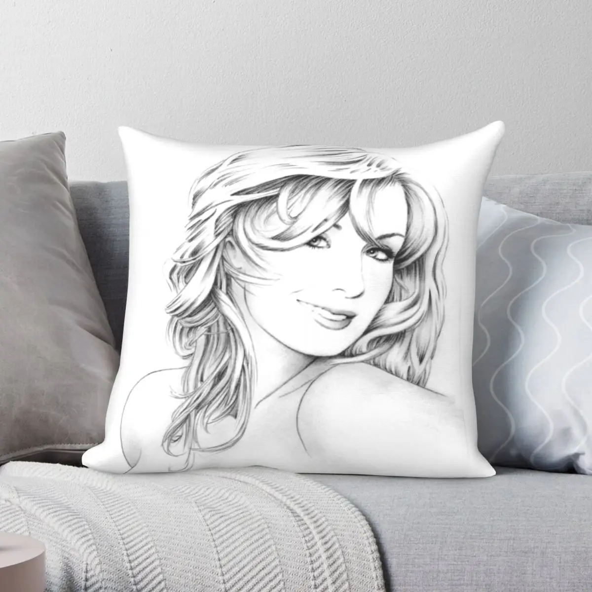 Katherine Jenkins Pencil Portrait Square Pillowcase Polyester Linen Velvet Pattern Zip Decor Pillow Case Sofa Cushion Cover