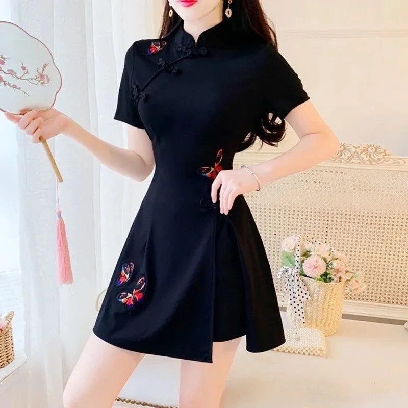 Women\'s Suit Chinese Style Outfits Matching Crop Top Shorts Two Piece Sets 2023 Summer New Improved Retro Cheongsam Lady Clothes