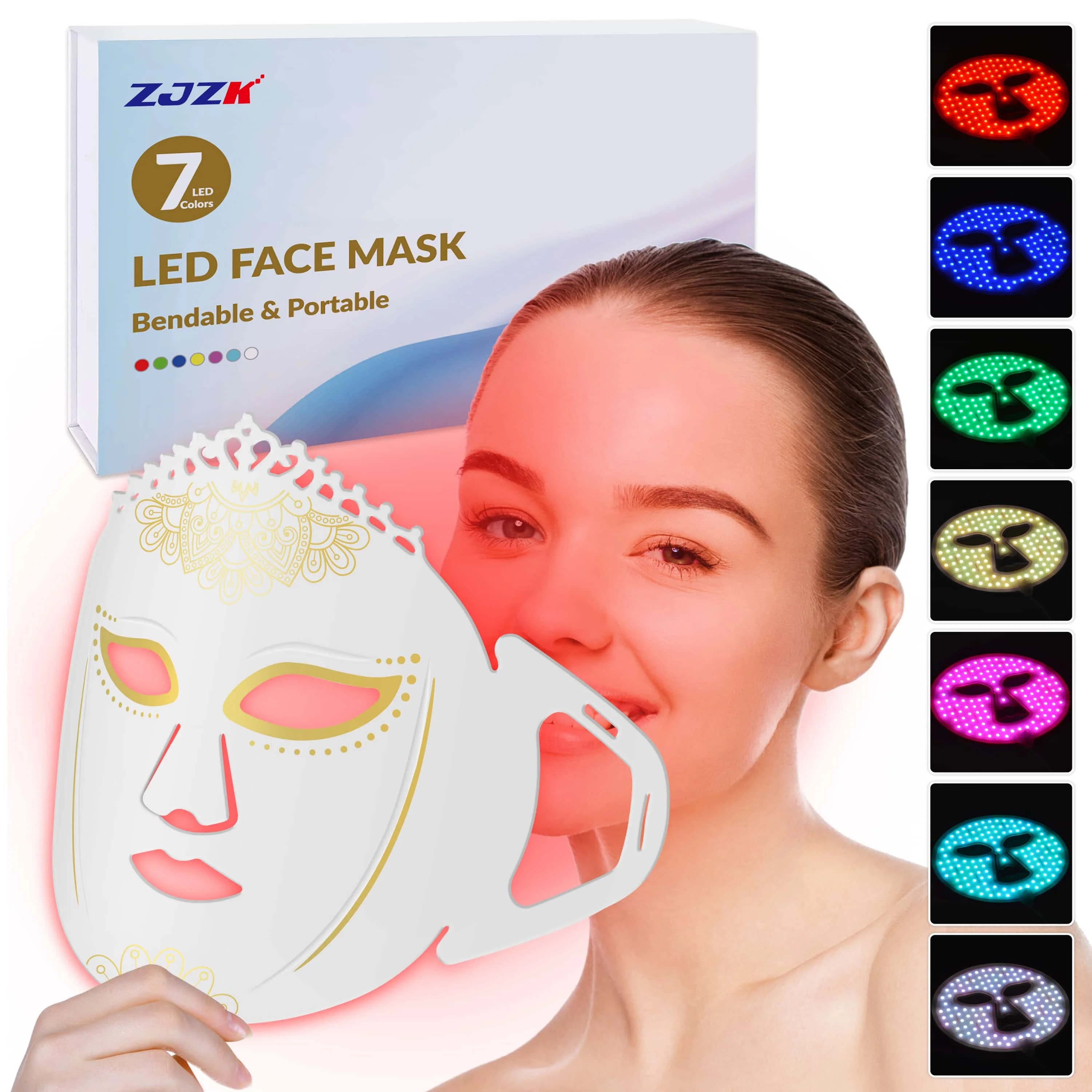 Dawfek-mascarilla facial infrarroja con luces de terapia de luz roja, mascarilla facial de terapia de luz Led de 7 colores para producción de colágeno, reparación de la piel