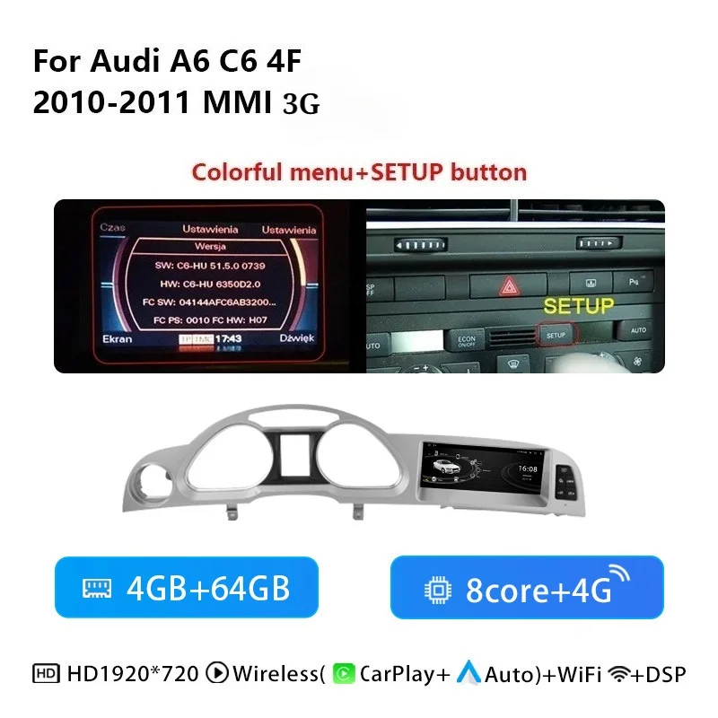 8,8 inch Android 14 autoradio voor Audi A6 C6 4F 2005-2009 MMI 2G MMI 3G multimediascherm GPS navigatie stereo DSP CarPlay