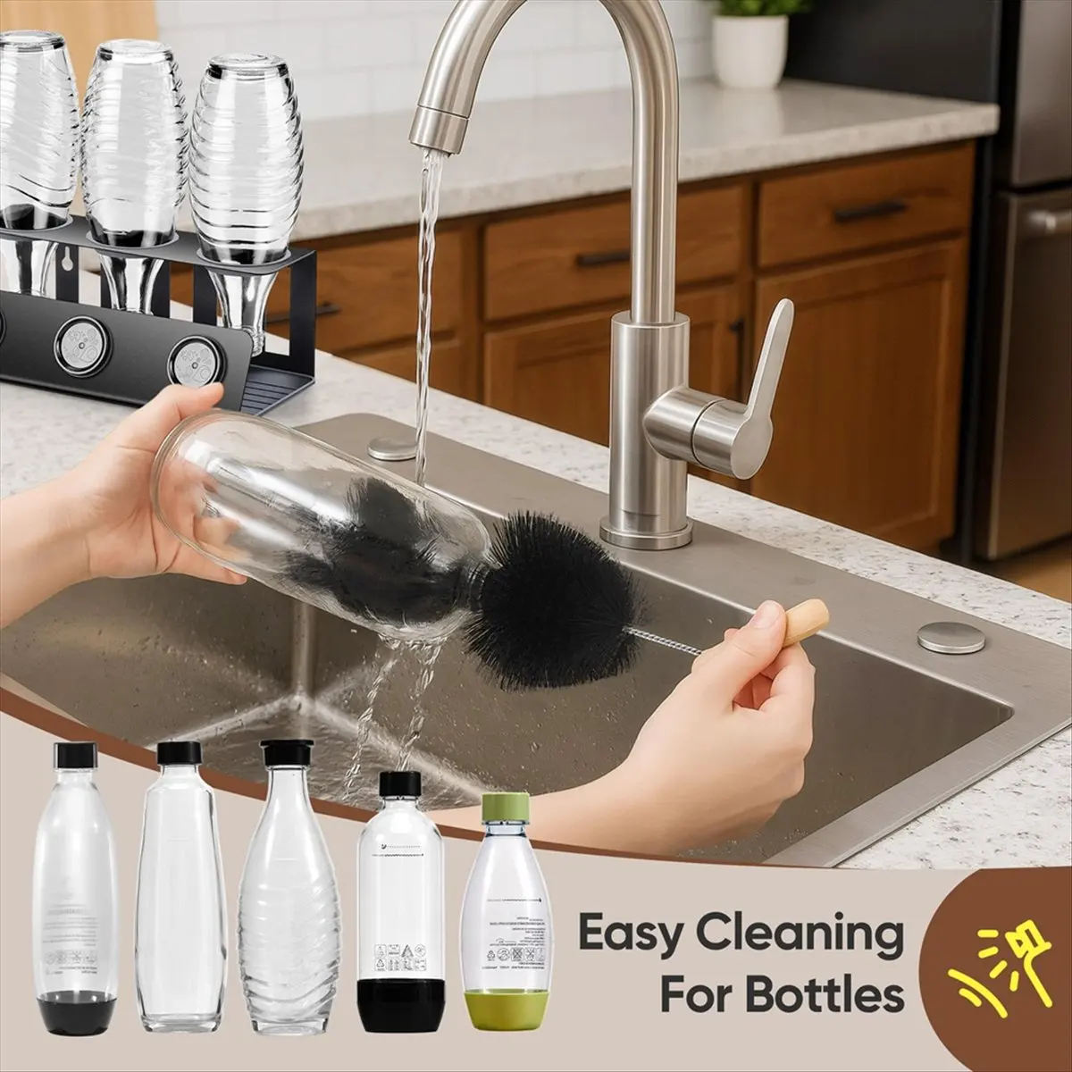 N14R Top 35cm Brush for Glass and Duo Plastic Bottles,It Has Hard Bristles and A Soft Sponge,Cleans Powerfully