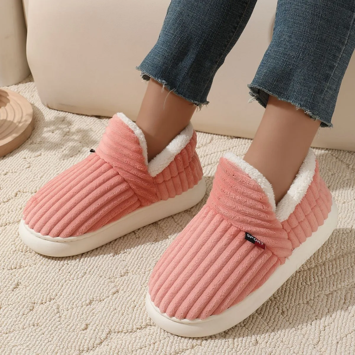 2026 Winter Damen Hausschuhe Kurze Plüsch Herren Baumwollstiefel Flauschige Indoor-Hausschuhe Herren Lässige Weiche Pelz-Hausschuhe Herrenschuhe – Detail 10
