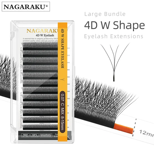 NAGARAKU 4D W Shape Hand Waved Premade Fans Przedłużanie rzęs Pełne rzęsy Naturalne Miękkie Światło Indywidualne Matowe Gęste