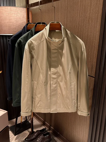 

American Casual Minimalist Spring New Men's Pure Color Stand Collar Versatile Jacket Outerwear Breathable Polyester Nylon Com...