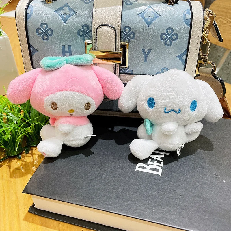 10cm Cute Sanrio Plush Keychain My Melody Backpack Pendant Hello Kitty Plush Dolls Kawaii Cinnamoroll Schoolbag Pendant Kid Gift