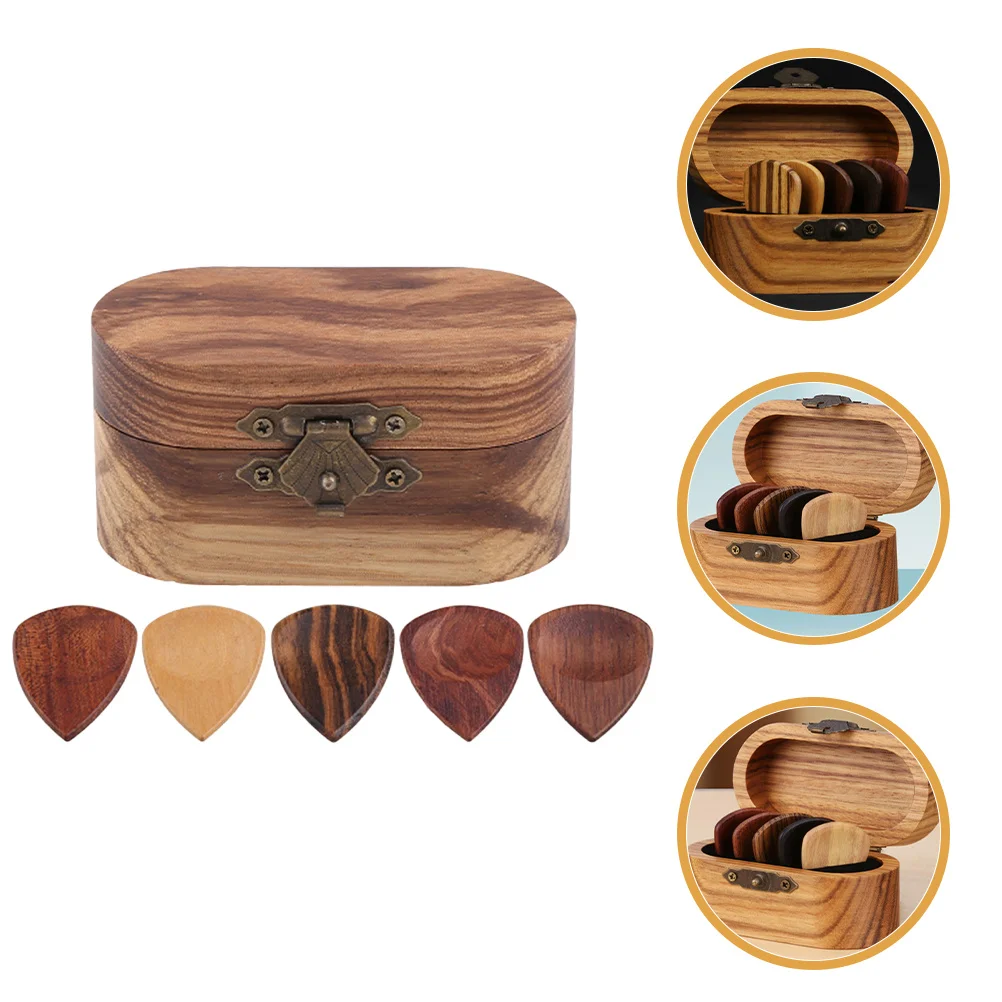

Pick Storage Box Natural Wood Guitar Picks Bass for Acoustic Electric 6 Piece Set