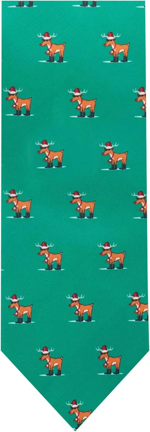 Deer Men's Christmas Rudolph Reindeer Pattern Regular Length Neck Tie Green One Size