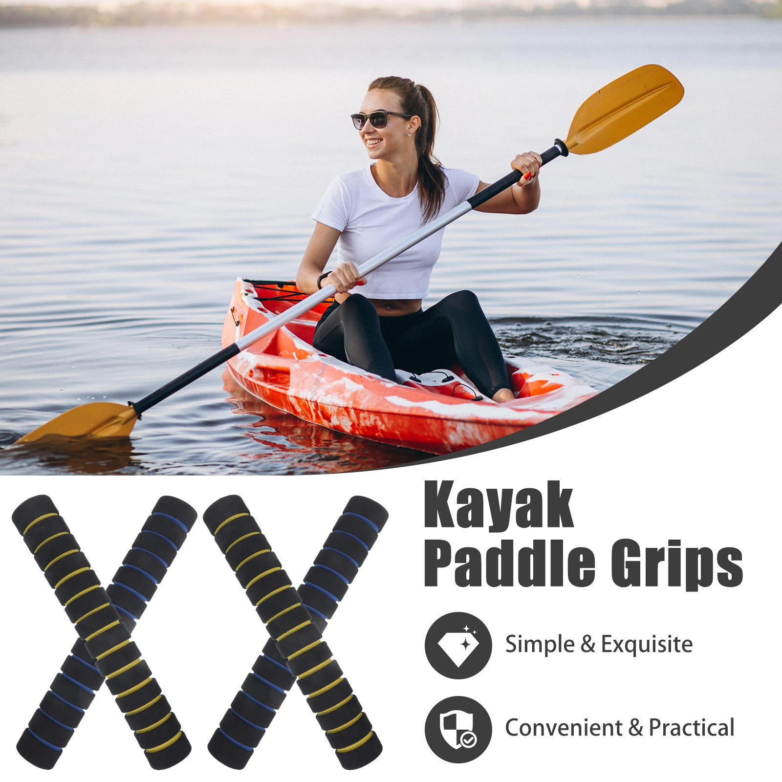 

2 Pairs Oars Non-Slip Cover Sponge Kayak Paddle Grip Wraps Protector Handle Holders Handles for Kayaks