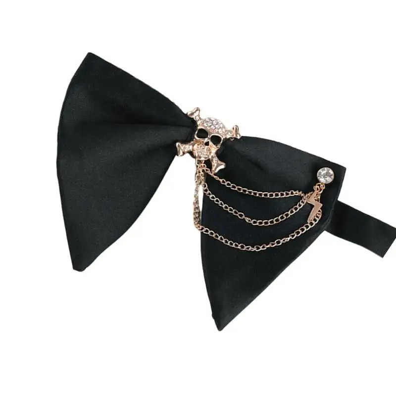 652F Men Men Black Bowtie Polyester Horn أقواس أقواس البوليستر مع سلسلة اللؤلؤ لحفلات حفلات الزفاف الحافلة إكسسوارات Tuxedo