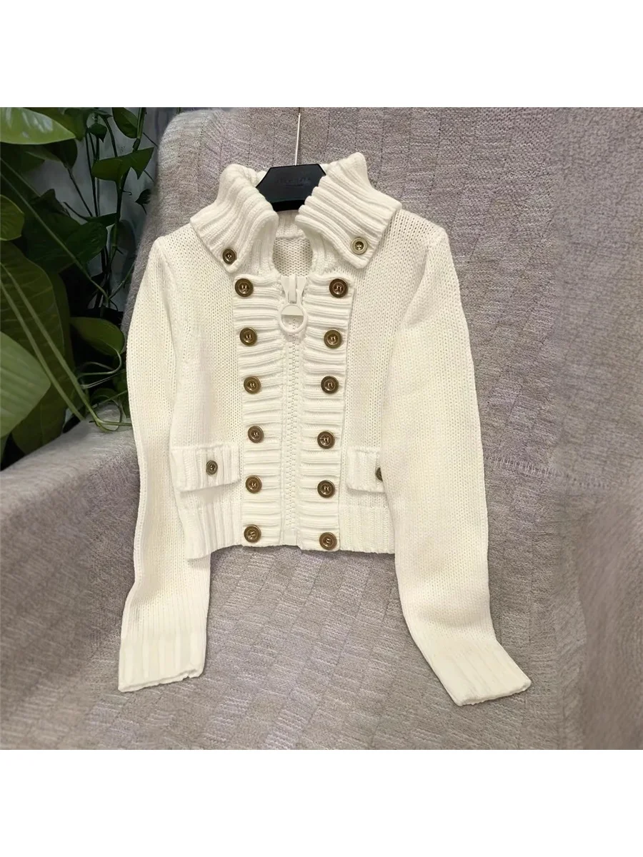 سترة نسائية مثيرة بقصة ضيقة مع سحاب، معطف بلوفر مطاطي مزدوج الصدر للنمط الأوروبي والأمريكي