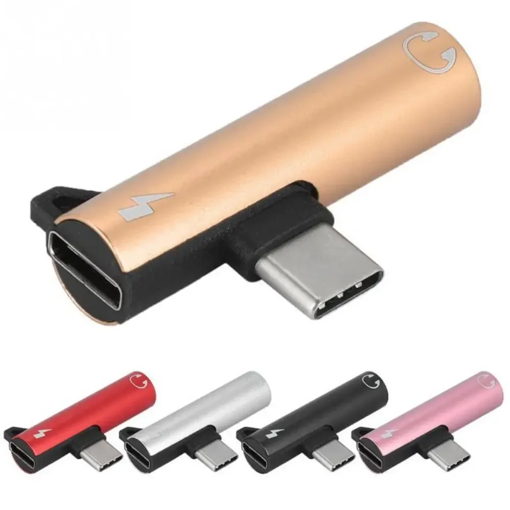Adaptador 2 en 1 tipo C un conector de 3,5 mm aleación 90 °   Conector de diseño de codo y adaptador de carga Mini parlante para Hu