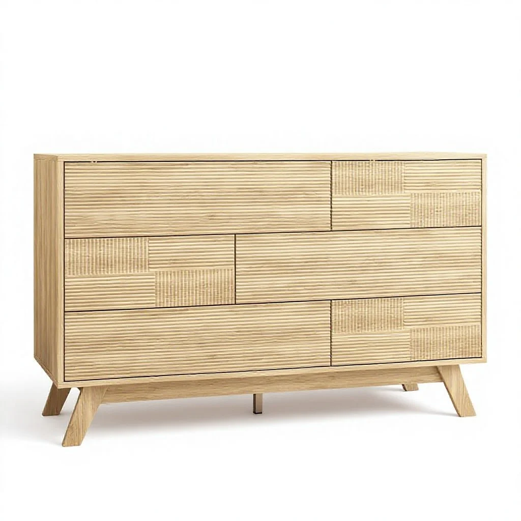 xx-Modern Fluted 6-Drawer Wooden Chest of Drawers for Bedroom Clothes Storage*