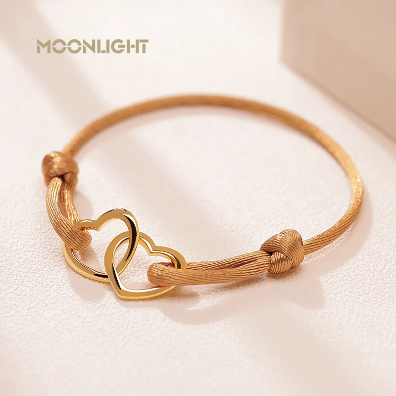 MOONLIGHT-pulsera con colgante de corazón y Cuerda de seda para mujer, brazalete ajustable, joyería a la moda, 14 colores