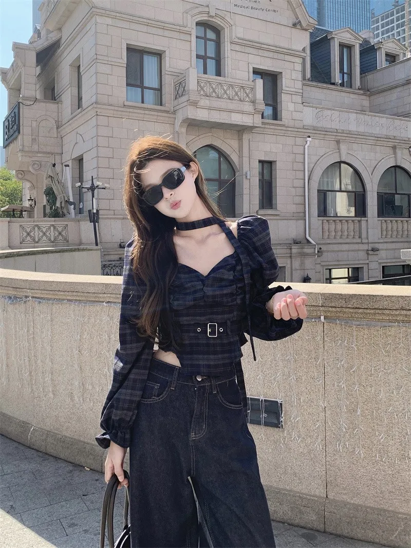 

Рубашка в клетку в стиле Spicy Girl от Kumikumi, женская весенняя рубашка с длинными рукавами, универсальный шикарный топ, рубашка безупречного кроя с цветовыми блоками, рубашка, которая подходит для любого возраста