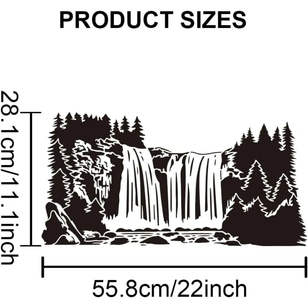 2pcs Waterfall Scenery Stencil Splicing Patterns 22×11inch Large Forest Mountain Landscape Stencil with Paint Brush Natural