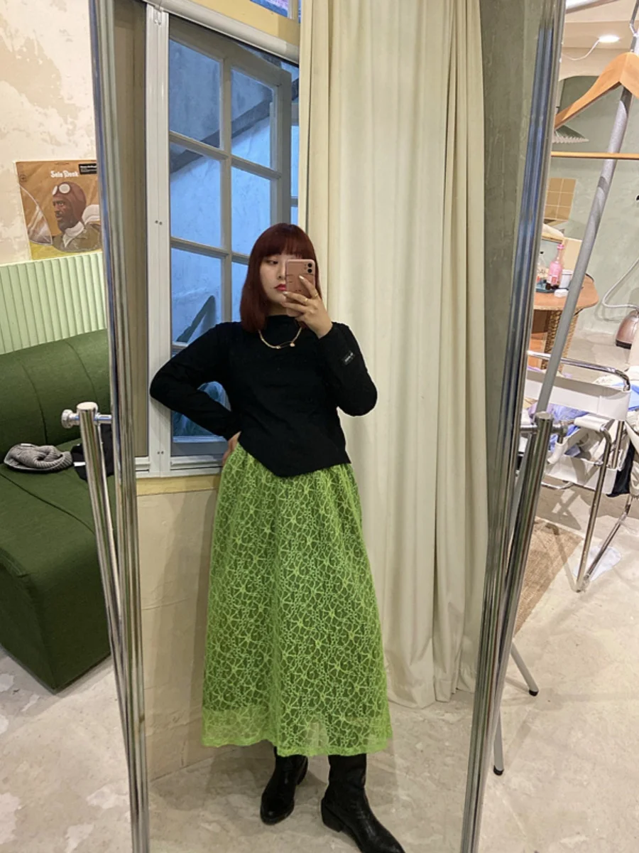 

Cool Lace A-Line Skirt High Waist Slimming Overlap Long Skirt plus Size Loose Layering Spring 2025 Women's Faion