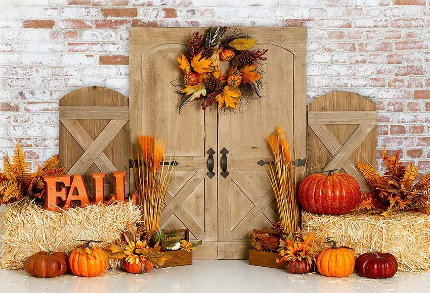 Autumn Farm Harvest Field Pumpkin Haystack Barn Newborn Portrait Fall Light Scenery Photography Backdrop Photo Background Studio