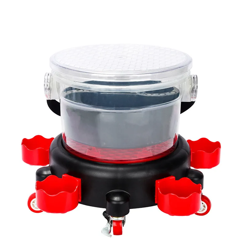 Car Wash Tools Transparent Bucket With 360° Turning Swivel Caster Bucket Dolly Kit Sand Isolation Grit Filter And Storage Tray