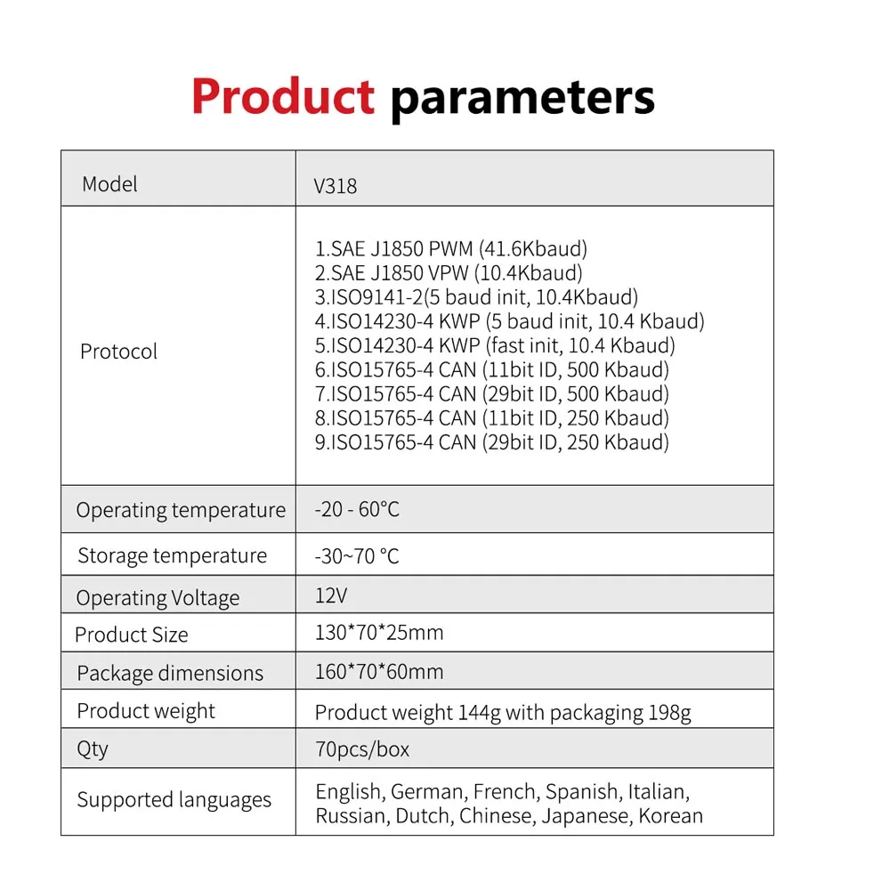 V318 OBD2 Scanner Car Fault Diagnostic Instrument Engine Reading Clear The Engine Malfunction Light Mechanic Tools 10 Languages