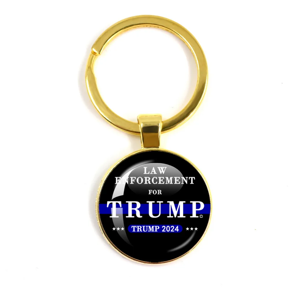 Trump 2024 Flag Keychain Save America Again Glass Cabochon Pendant Key Chains for Men Women Jewelry Gift