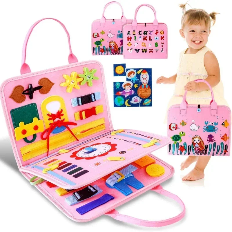 

Kids Busy Board Buckle Montessori Lacing Up Tools Children Zip Button Sensory Suitcase Early Education Dress Aids Preschool Toys