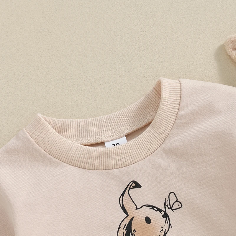 

Cute Baby Girls Hoodie with Bunny Ear Hood Long Sleeve Round Neck Letter Print Pullover for Autumn Winter Warmth