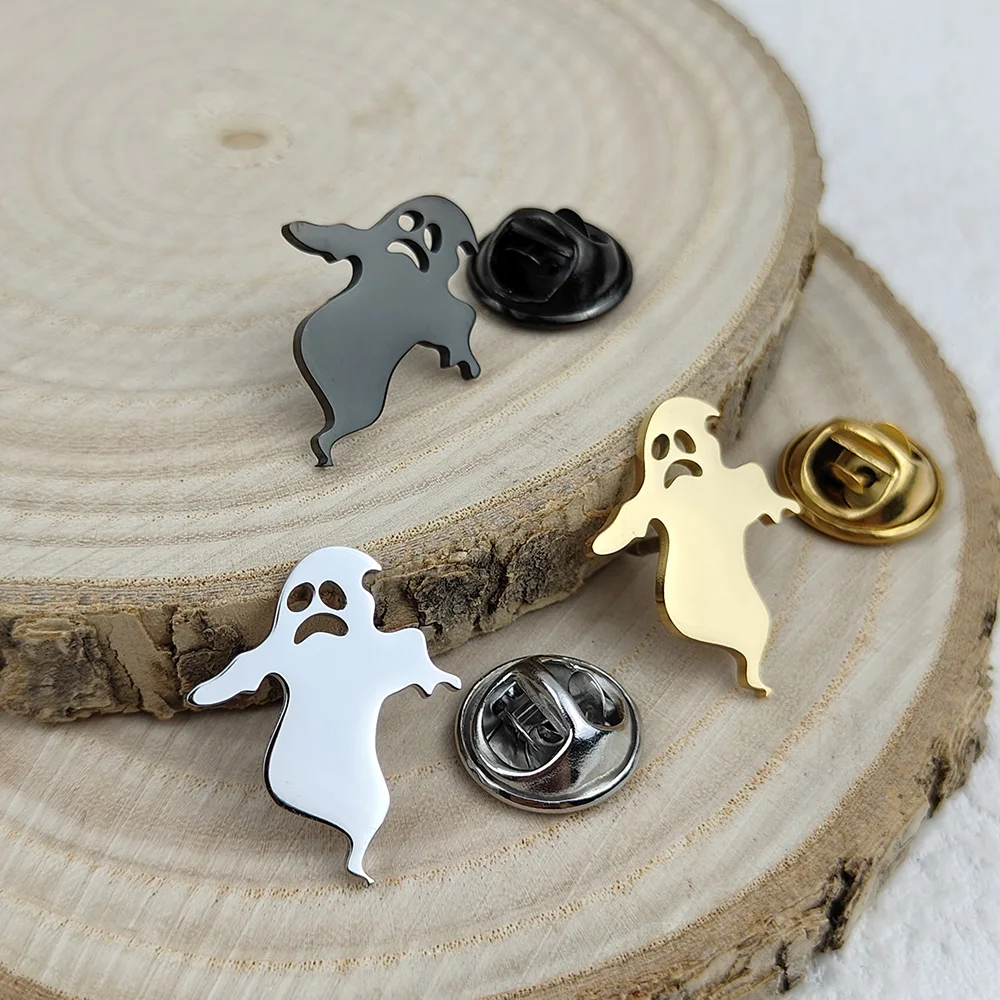 

Fun ghost men's lapel pin, 316L stainless steel gold-plated badge, black brooch for suit accessories, Halloween gift